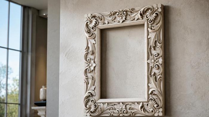 Decorative frames, framing (Baroque carved wooden frame molding with floral scrolls and leaves, RMI_001132) 3D models for cnc