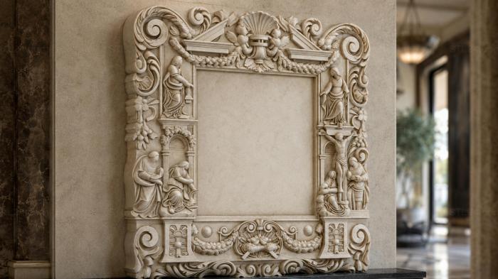 Classic rectangular frame with putti and spirals 3d STL model