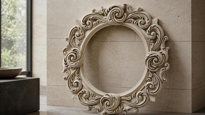 Oval frame with curling scrolls and columns 3d STL model
