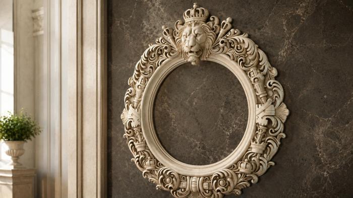 Round frame with lion head and spiral decoration 3d STL model