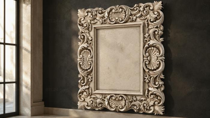 Square frame with curly volutes and shells 3d STL model