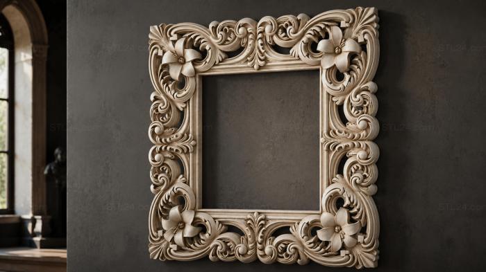 Carved square frame with scrolls and floral motifs 3d STL model