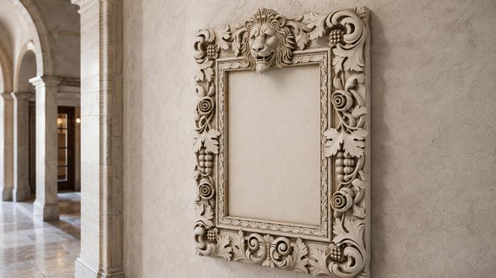 Classic frame with lion head and floral ornament 3d STL model