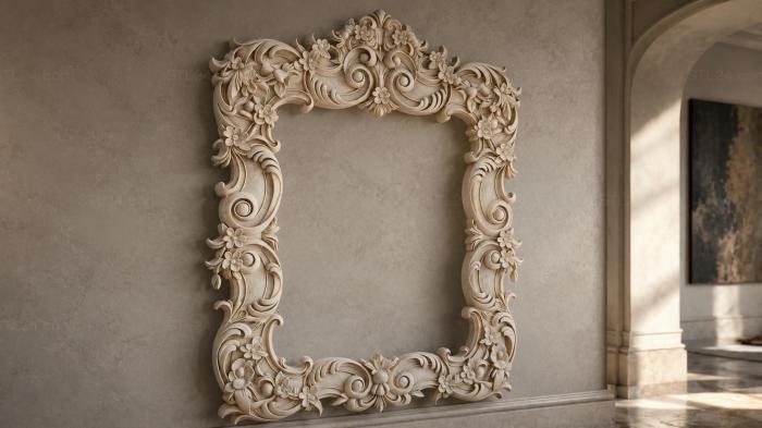 Decorative frames, framing (Openwork frame with volutes and floral elements, RMI_001145) 3D models for cnc