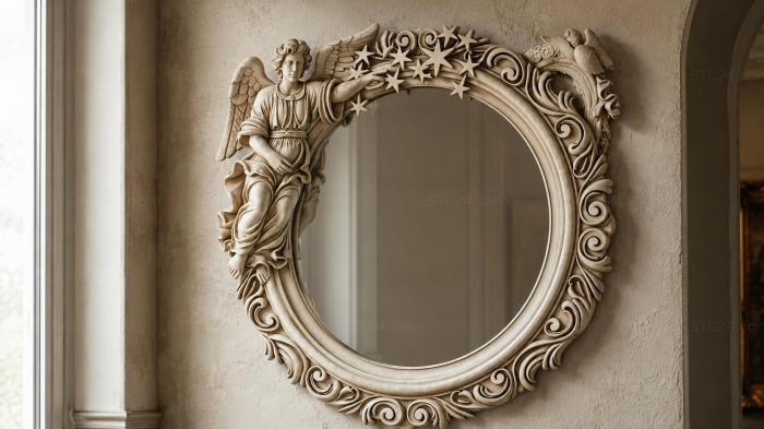 Decorative frames, framing (Round frame with a winged angel and stars, RMI_001147) 3D models for cnc