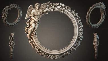 Decorative frames, framing (Round frame with a winged angel and stars, RMI_001147) 3D models for cnc