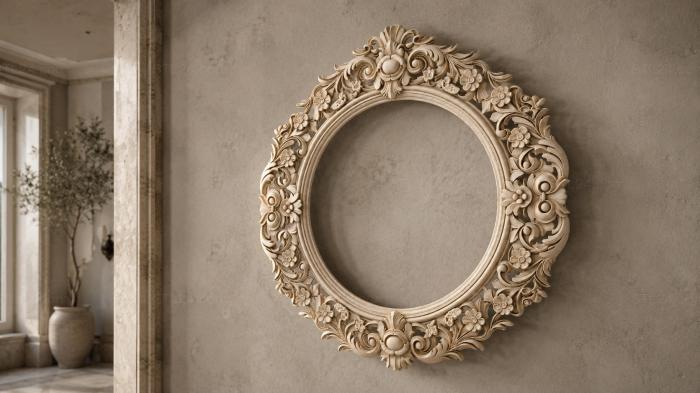 Round mirror frame with volutes and floral elements 3d STL model