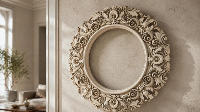 Round frame with acanthus leaves and spirals, oval medallions and carved columns 3d STL model
