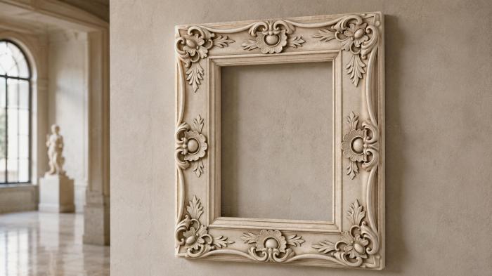 Square frame with floral rosettes and volutes in the corners 3d STL model