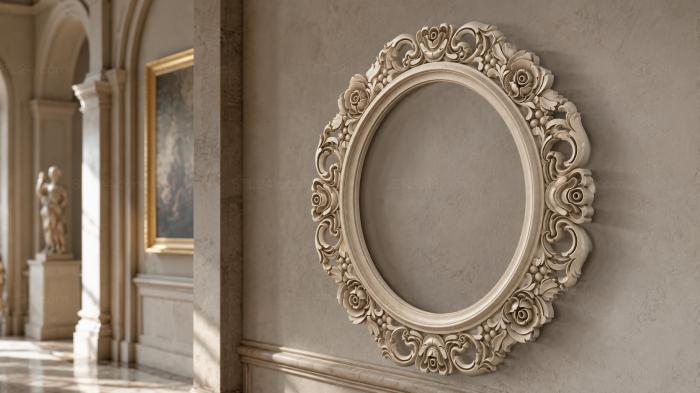 Round frame with rosettes and swirls for a mirror 3d STL model