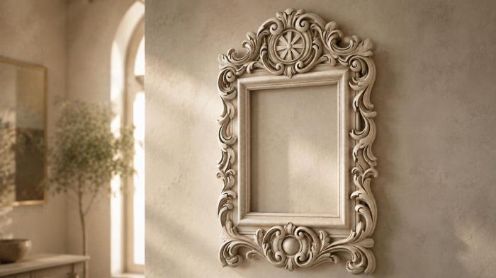 Mirror with ornate cartouche and spiral volutes 3d STL model
