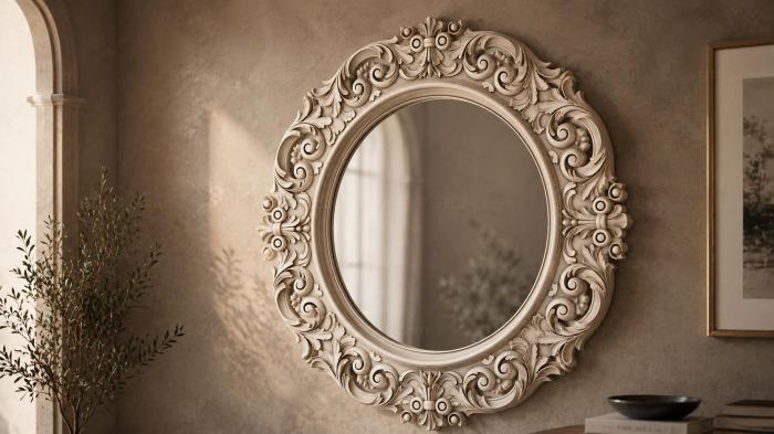 Oval mirror with swirls and floral patterns 3d STL model