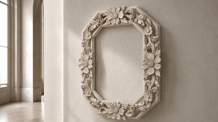 Octagonal frame with floral ornament and swirls 3d STL model