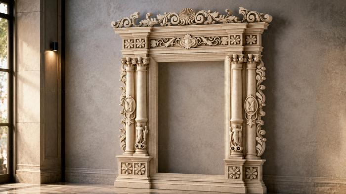 Classic door frame with columns and floral ornament 3d STL model