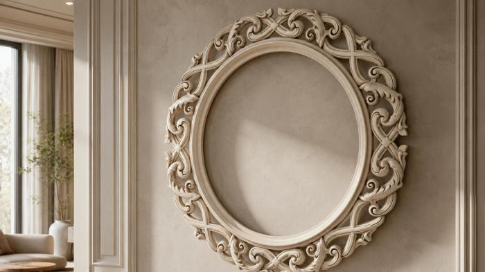 Oval mirror frame with voluminous spiral volutes and an ornamental border 3d STL model