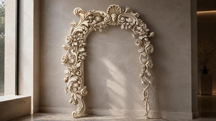 Ornamental corner element with roses and acanthus 3d STL model