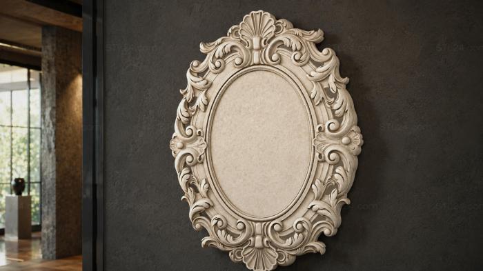 Oval mirror with volutes and floral ornament 3d STL model