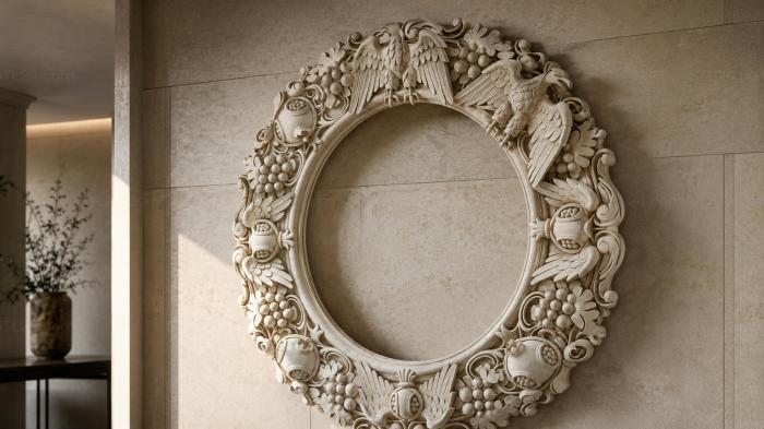 Round frame with angels, grapes and baroque scrolls 3d STL model