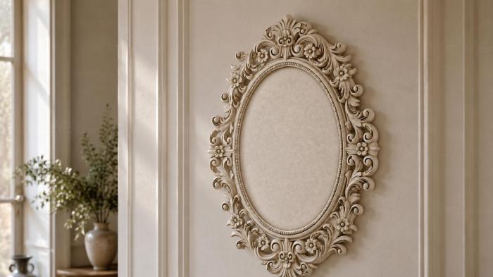 Oval mirror frames with swirls and floral elements 3d STL model