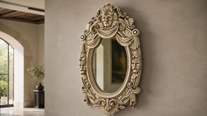 Oval frame with mask and drapery for CNC 3d STL model
