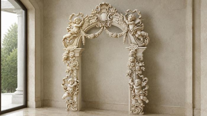 Architectural portal with putti and acanthus ornament 3d STL model