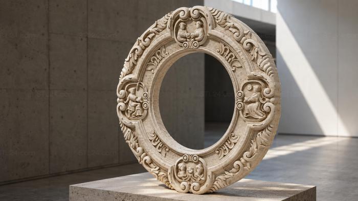 Round frame with putti and vegetal scrolls 3d STL model