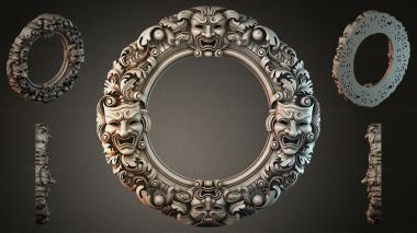 Decorative frames, framing (Round frame with masks and leaves for CNC, RMI_001186) 3D models for cnc