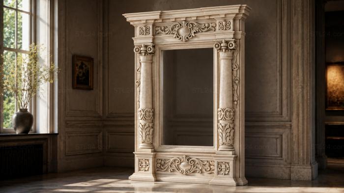Classic fireplace mantel with Ionic columns and acanthus carvings 3d STL model