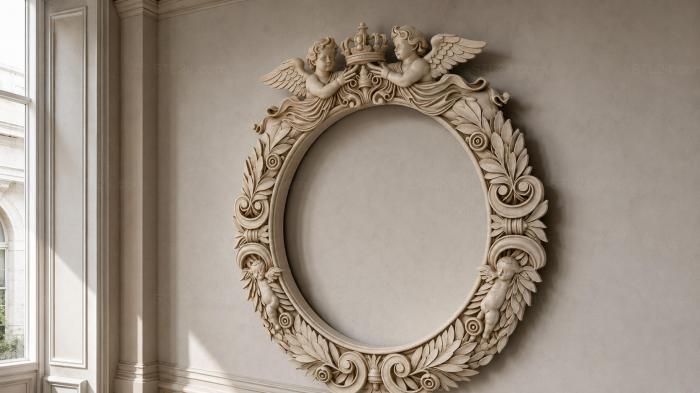 Round frame with angels and acanthus 3d STL model