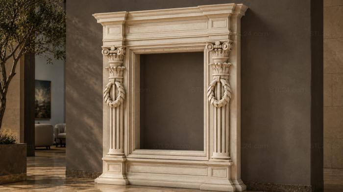 Classic fireplace with Corinthian columns and laurel wreath 3d STL model