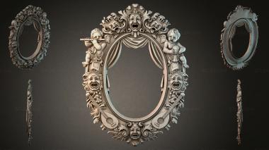 Decorative frames, framing (Oval mirror with angels and theater masks, RMI_001191) 3D models for cnc
