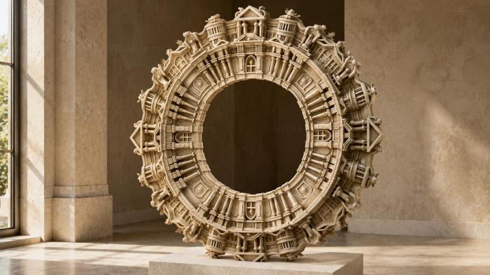 Circular architectural frame with columns and stepped roof 3d STL model