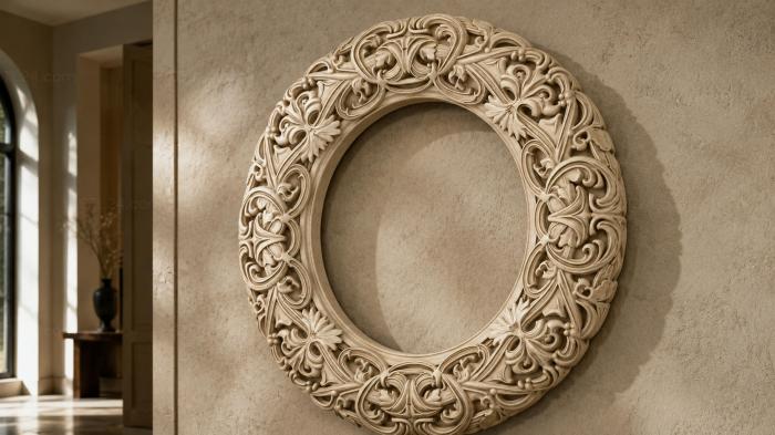 Round frame with acanthus leaves and spirals, oval rings, rectangular panels with geometric patterns 3d STL model