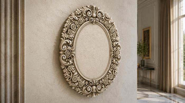 Oval mirror with elongated spiral volutes and floral rosettes 3d STL model