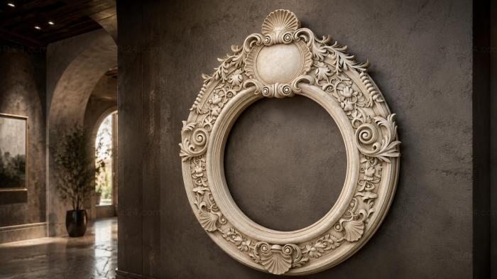 Round frame with volutes and floral motifs 3d STL model