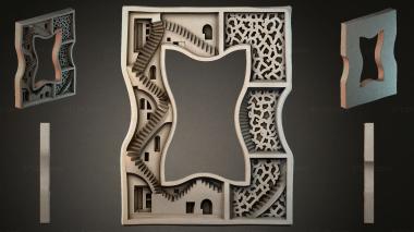 Decorative frames, framing (Architectural panel with stairs, perforated inserts and a wavy border, RMI_001199) 3D models for cnc