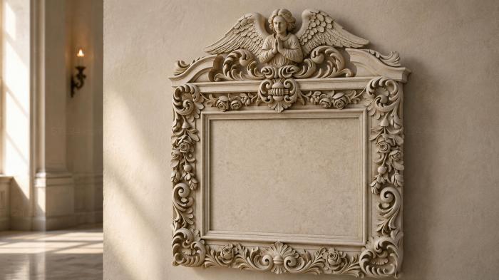 Classic carved mirrored icon case with an angel and oak leaves 3d STL model