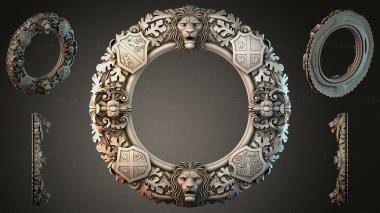 Decorative frames, framing (Round mirror frame with lions and floral ornaments, RMI_001203) 3D models for cnc