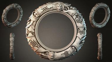 Decorative frames, framing (Round mirror with lion head and grapevine, RMI_001276) 3D models for cnc