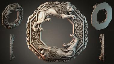 Decorative frames, framing (Round ornament with lions and openwork curls, RMI_001279) 3D models for cnc