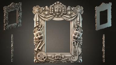 Decorative frames, framing (Theatre frame with masks, pipes and drapery, RMI_001282) 3D models for cnc