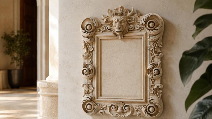 Decorative frames, framing (Decorative frame with a demons head and acanthus scrolls, RMI_001359) 3D models for cnc