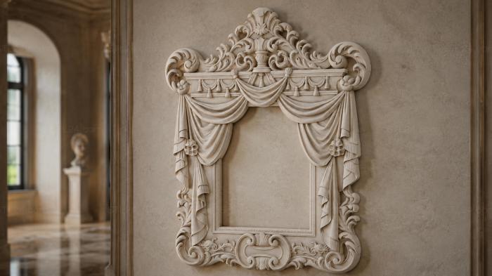 Baroque frame with drapery and scrolls for a mirror 3d STL model