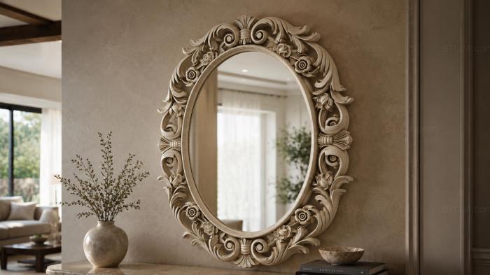 Decorative frames, framing (Oval mirror frames with swirls and floral elements, RMI_001361) 3D models for cnc