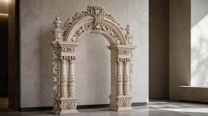 Architectural portal with Corinthian columns and scrolls 3d STL model