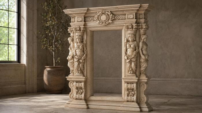Architectural portal with carides and ornamental entablature 3d STL model