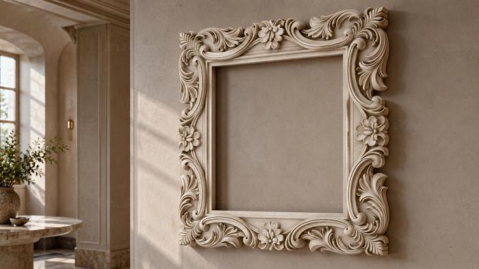 Decorative carved mirror frame with volutes and floral rosettes 3d STL model