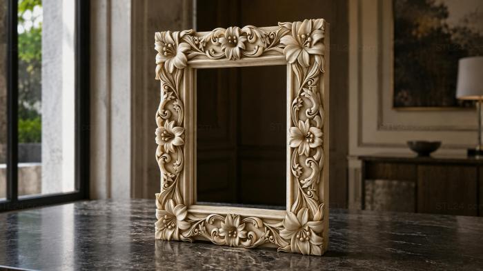 Ornamental frame with floral rosettes and acanthus volutes 3d STL model