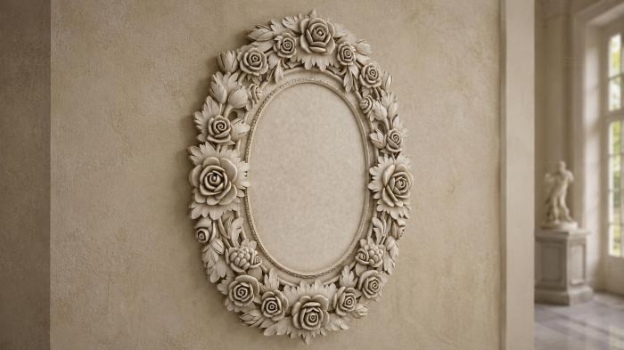 Oval mirror with roses and leaves 3d STL model
