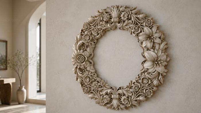 Wreath with flowers and swirls for CNC carving 3d STL model